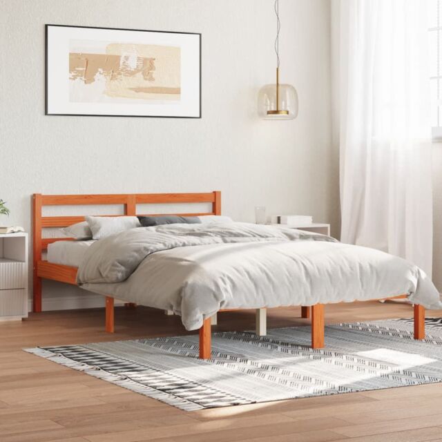 Berkfield Home Bed Frame without Mattress Wax Brown 150x200 cm King Size Solid Wood Pine - image 1