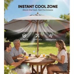 Nordara Outsunny 2.5m Wooden Garden Parasol Patio Sun Shade Umbrella in Grey - Size: 100 cm x 60 cm - thumbnail 4