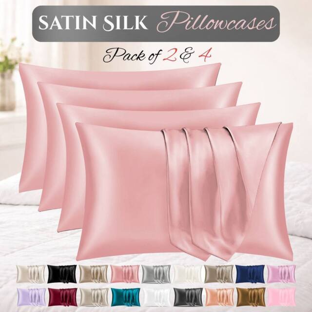 Grace Satin Silk Pillow Cases Pack of 4 Super Soft Smooth Pillow Covers in Coral - Size: Standard Pillow Case - image 1