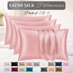 Grace Satin Silk Pillow Cases Pack of 4 Super Soft Smooth Pillow Covers in Coral - Size: Standard Pillow Case - thumbnail 1