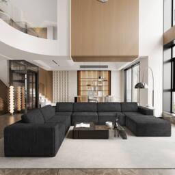 Dprodo Corduroy Modular Sofa, 6-Seater Corner Couch, 25V9 in Black - thumbnail 8