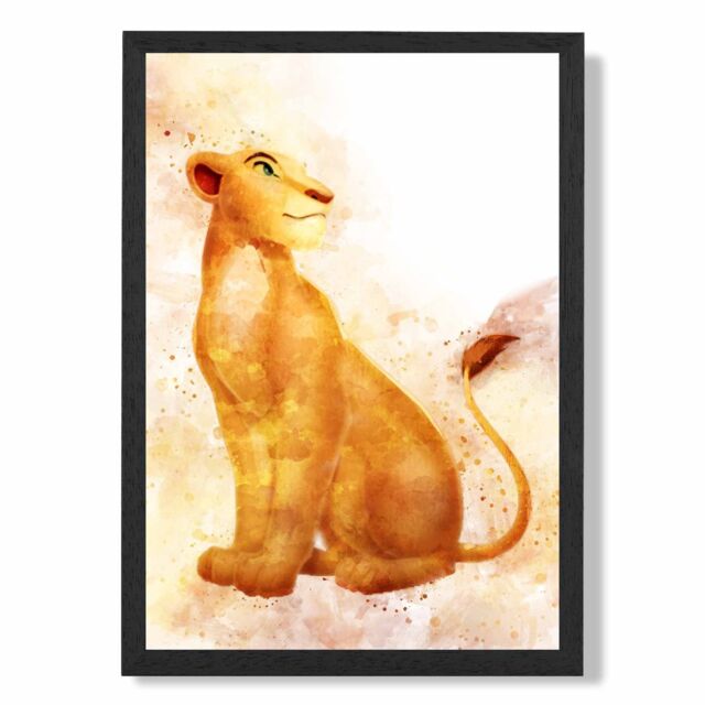ARTZE Nala Watercolour Lion King Framed Print SIZE: A2 with Black Frame in Orange - Size: A4 - image 1