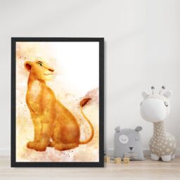 ARTZE Nala Watercolour Lion King Framed Print SIZE: A2 with Black Frame in Orange - Size: A4 - thumbnail 2