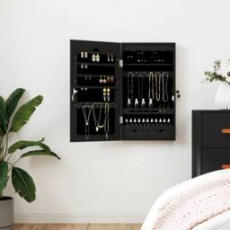 Berkfield Home Mirror Jewellery Cabinet Wall Mounted Black 37.5x10x67 cm - thumbnail 2