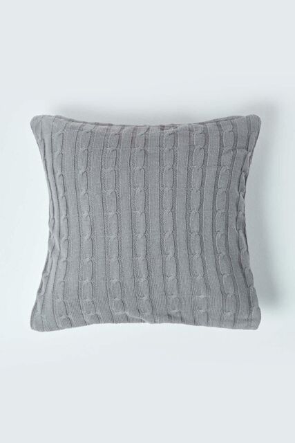 Homescapes Cotton Cable Knit Cushion Cover, 45 x 45 cm in Grey - Size: 45 cm x 45 cm - image 1