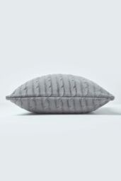 Homescapes Cotton Cable Knit Cushion Cover, 45 x 45 cm in Grey - Size: 45 cm x 45 cm - thumbnail 2
