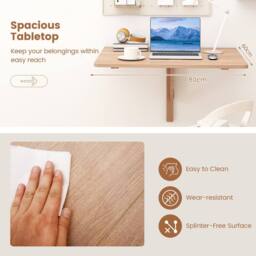 Costway Wall Mounted Wooden Folding Table 80x60cm Drop-Leaf Writing Desk in Natural - Size: 80x60 cm - thumbnail 8