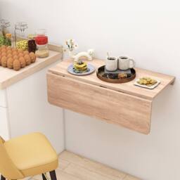 Costway Wall Mounted Wooden Folding Table 80x60cm Drop-Leaf Writing Desk in Natural - Size: 80x60 cm - thumbnail 1