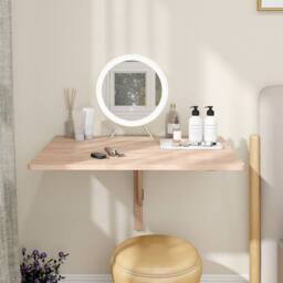 Costway Wall Mounted Wooden Folding Table 80x60cm Drop-Leaf Writing Desk in Natural - Size: 80x60 cm - thumbnail 5