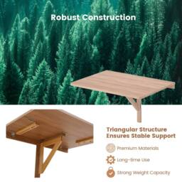 Costway Wall Mounted Wooden Folding Table 80x60cm Drop-Leaf Writing Desk in Natural - Size: 80x60 cm - thumbnail 7