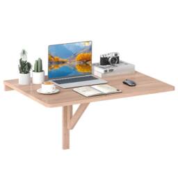 Costway Wall Mounted Wooden Folding Table 80x60cm Drop-Leaf Writing Desk in Natural - Size: 80x60 cm - thumbnail 2
