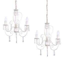 ValueLights Lille Distressed Pair of 3 Way White Ceiling Light Chandeliers