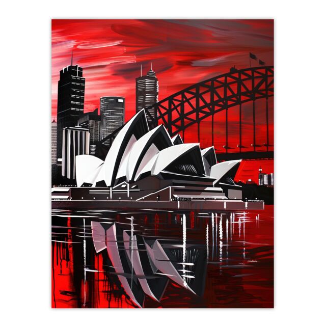 "Artery8 Sydney Opera House Dramatic Red Black NSW Wall Art Print - Size: W12"" x H16""" - image 1