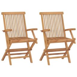 Berkfield Home Folding Garden Chairs 2 pcs Solid Teak Wood in Brown - thumbnail 1