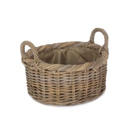 Red Hamper Rattan Small Oval Rattan Storage Basket With Cordura Lining in Brown