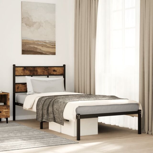 Berkfield Home Metal Bed Frame without Mattress Smoked Oak 80x200 cm in Brown - image 1