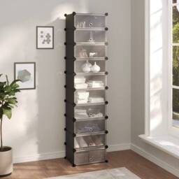 Berkfield Home Shoe Rack Black 44x32x174 cm PP - Size: 44 x 32 x 174 cm - thumbnail 2
