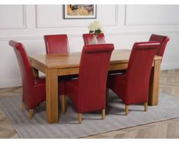 Thats Furniture Dakot 182 x 92cm Oak Large Dining Table & 6 Montana Leather Chairs in Red - Size: 182 x 92 cm - thumbnail 3