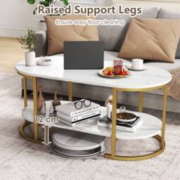 Costway Oval Coffee Table 2-Tier Living Room Center Table with Storage in White - thumbnail 5