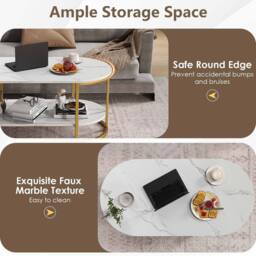 Costway Oval Coffee Table 2-Tier Living Room Center Table with Storage in White - thumbnail 4