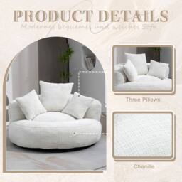 Direct Wicker Lazy Sofa, Durable Comfort High Back Chenille Bean Bag Chair Couch in Beige - Size: 1 Pack - thumbnail 3