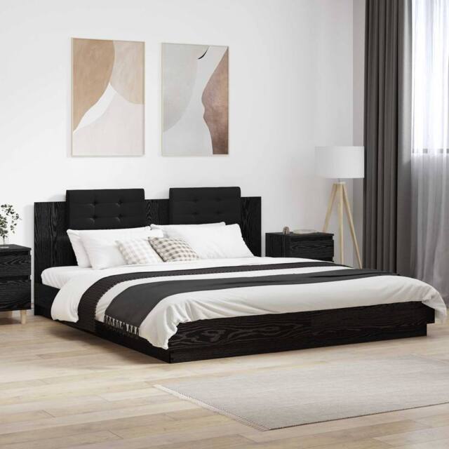 Berkfield Home Bed Frame with Headboard Black Oak 180 x 200 cm Engineered Wood - image 1