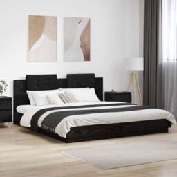 Berkfield Home Bed Frame with Headboard Black Oak 180 x 200 cm Engineered Wood