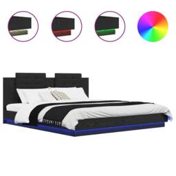 Berkfield Home Bed Frame with Headboard Black Oak 180 x 200 cm Engineered Wood - thumbnail 2