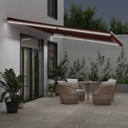 Berkfield Home Manual Retractable Awning with LED Burgundy 600x350 cm in Red - thumbnail 3