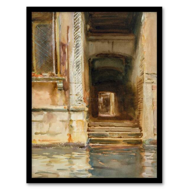 Artery8 John Singer Sargent Framed Wall Art Venetian Passageway Watercolour in Brown - Size: A4 - image 1