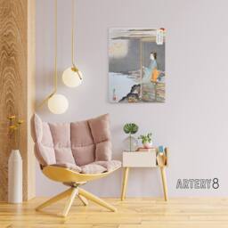 "Artery8 Woman Watching Fireworks Canvas Wall Art Print Ogata Gekko in Orange - Size: W18"" x H24""" - thumbnail 3