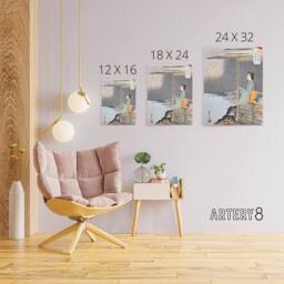 "Artery8 Woman Watching Fireworks Canvas Wall Art Print Ogata Gekko in Orange - Size: W18"" x H24""" - thumbnail 4