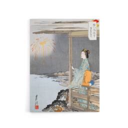 "Artery8 Woman Watching Fireworks Canvas Wall Art Print Ogata Gekko in Orange - Size: W18"" x H24""" - thumbnail 1