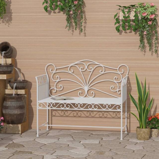 OUTSUNNY Garden Bench Outdoor Furniture 2 Seater Park Seating w/ Backrest White - image 1