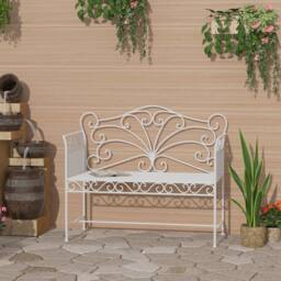 OUTSUNNY Garden Bench Outdoor Furniture 2 Seater Park Seating w/ Backrest White - thumbnail 1