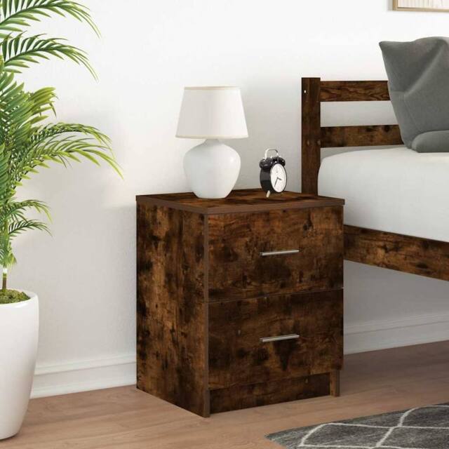 Berkfield Home Durable Bedside Cabinet with 2 Drawers Smoked Oak 40x36x50 cm in Brown - Size: 40 x 36 x 50 cm - image 1