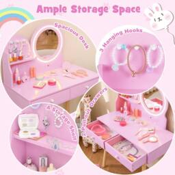 Gymax Princess Makeup Dressing Desk & Chair Set Kids Vanity Set in Pink - thumbnail 8