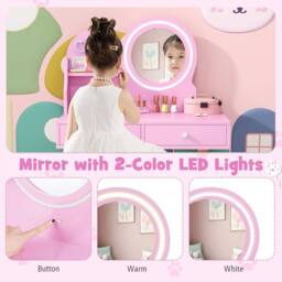 Gymax Princess Makeup Dressing Desk & Chair Set Kids Vanity Set in Pink - thumbnail 5