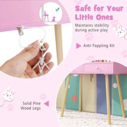 Gymax Princess Makeup Dressing Desk & Chair Set Kids Vanity Set in Pink - thumbnail 2