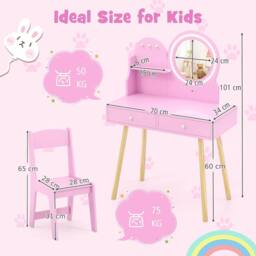Gymax Princess Makeup Dressing Desk & Chair Set Kids Vanity Set in Pink - thumbnail 4