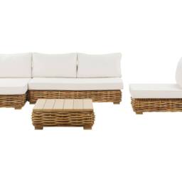 Wyld and Coco Brown Natural Rattan Right Hand Modular Garden Sofa White Cushions - thumbnail 2