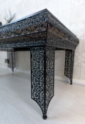 Downton Interiors Black Embossed Metal Mirrored Glass Coffee Table - Agadir Range - Size: Large - thumbnail 5