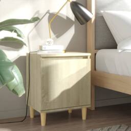 Berkfield Home Bed Cabinets with Solid Wood Legs 2 pcs Sonoma Oak 40x30x50 cm in Light Oak - Size: 40 x 30 x 50 cm - thumbnail 2