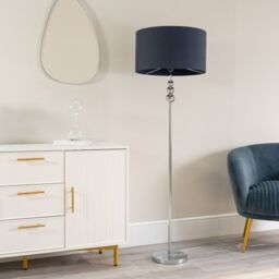 ValueLights Marissa Fabric Drum Shade with Chrome Stacked Ball Floor Lamp in Navy - thumbnail 4