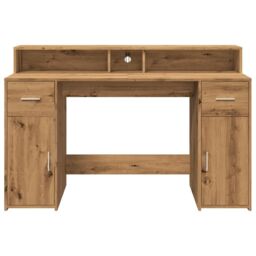 Berkfield Home Desk with LED Lights Artisian Oak 140x55x91 cm Engineered Wood in Brown - Size: 140 x 55 x 91 cm - thumbnail 6