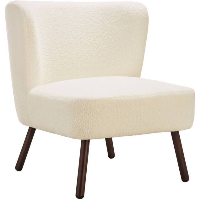 tectake Teddy Chair Robina With Plush Boucle Cover, Low Seat & Steel Legs in Off-White - image 1