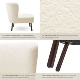 tectake Teddy Chair Robina With Plush Boucle Cover, Low Seat & Steel Legs in Off-White - thumbnail 4