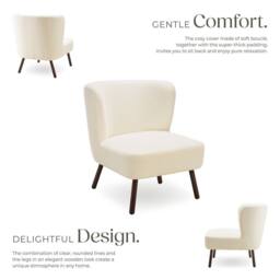 tectake Teddy Chair Robina With Plush Boucle Cover, Low Seat & Steel Legs in Off-White - thumbnail 3