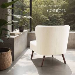 tectake Teddy Chair Robina With Plush Boucle Cover, Low Seat & Steel Legs in Off-White - thumbnail 5