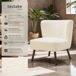tectake Teddy Chair Robina With Plush Boucle Cover, Low Seat & Steel Legs in Off-White - thumbnail 2